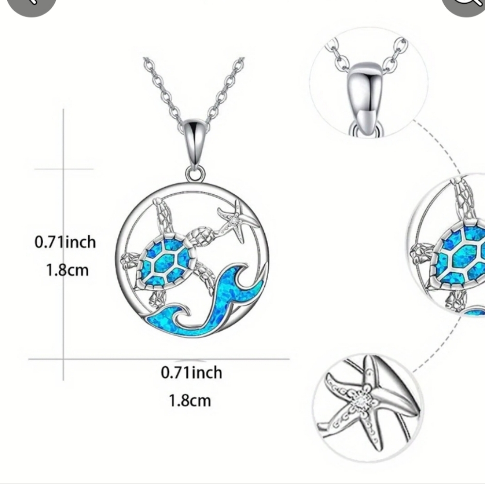 Silver Alloy Turtle & Starfish Necklace - Picture 3 of 5